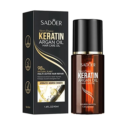 روغن آرگان کراتین سادور مدل آبرسان و نرم کننده ی مو حجم ۴۰ میل